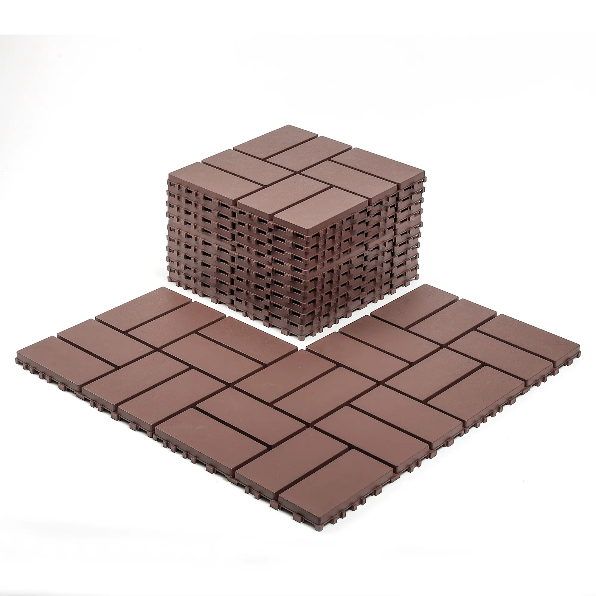 44 Pcs Interlocking Deck Tile, 44 Sq.Ft Deck Flooring Outdoor Waterproof All Weather, Flooring Tiles for Patio, decking Tiles for Indoor and Outdoor use, 11.42"x11.42" Square, Brown