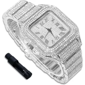Luxury  Watch for  Teen - Iced Out Bling 18K Real //Rhodium Black Plated - 40mm Square Dial Strap 7.3" - Adjuster Tool Included - Optional with Cuban Chain