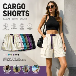 Women’s dopamine cargo shorts for summer — casual, breathable, lightweight ice silk, quick-drying, mid-thigh length