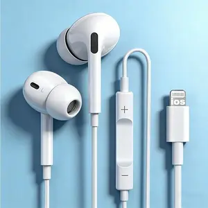 Wired In-Ear Headphones with Lightning Plug, Straight Line Control, Mobile Compatibility, Non-Waterproof, Ideal for Cellphones, Audio