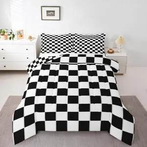 Feelyou Reversible Black Grid-Buffalo Plaid Comforter Set - Comfy, Breathable, Decorative Microfiber Bedding Set with Black and White Checkered Gingham Duvet Insert for Farmhouse Bedrooms, Comfy Bedding Set