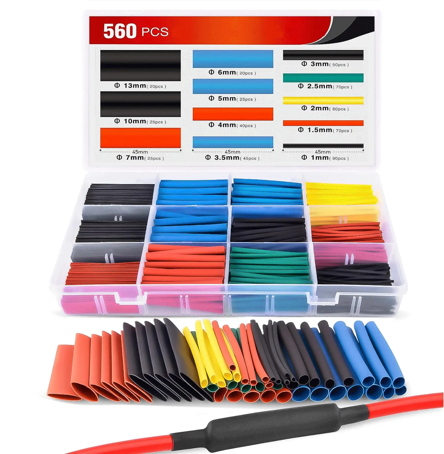 Nilight 2:1 Heat Shrink Insulation Tube Kit with 560pcs 12-Size Heat Shrink Connectors, 45mm Flame Retardant Cable Sleeve, 15kV/mm Electrical Insulation Wrap, Wire & Storage Box