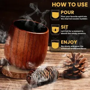 [Buy 1 Get 1 Free]]Wooden Whiskey and Bourbon Drinking Glass Tumbler Cup Charred or Uncharred Premium Wooden Drinkware Handcrafted Rustic Barware Stylish Gift for Men Unique Gift for Whiskey Lovers Home Bar Decor Classic Whiskey Cup for Special Occasions