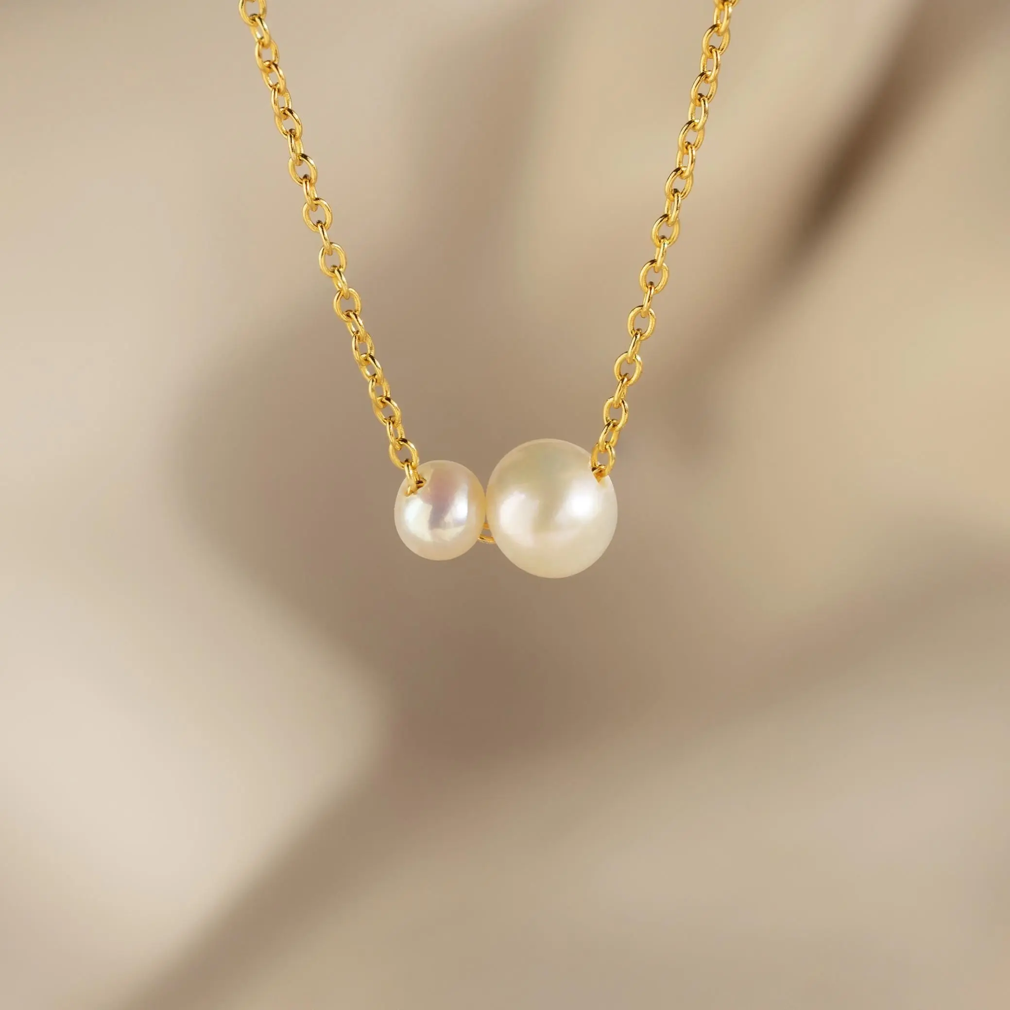 Dainty Duo Pearl Necklace by Caitlyn Minimalist - Delicate Double Pearl Charm Necklace in Gold & Silver - Minimalist Bridal Jewelry - Gift for Her