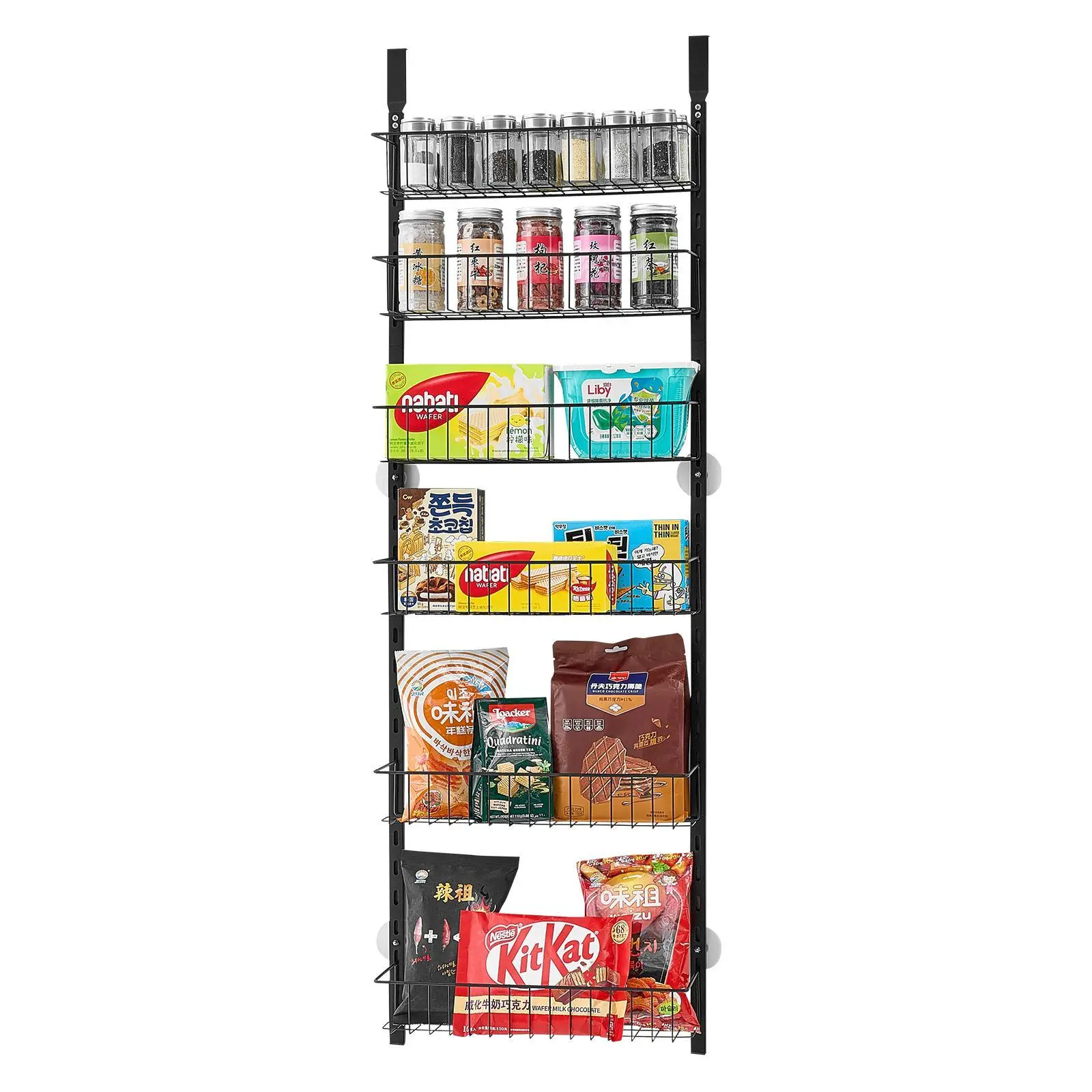 【Backtoschool】VEVOR 6-Layer Over-the-Door Pantry Organizer, Heavy-Duty Steel Frame Condiment Storage Rack, Adjustable Wall Shelves with Stable 4-Pad Base, for Home Kitchen & Laundry Room