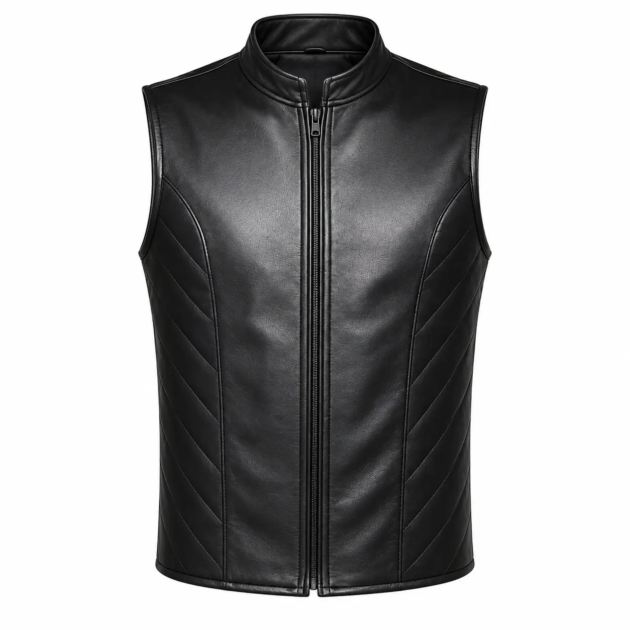 Men's Genuine Leather Biker Vest - Black Sleeveless Motorcycle Top Slim Fit Leather Waistcoat Premium Real Leather Riding Outerwear