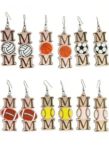 Women's Sporty Wooden Earrings, Football Stud Earrings, Simple Baseball Football Volleyball Design, Sports Jewelry, Perfect Mother's Day Gift for Women