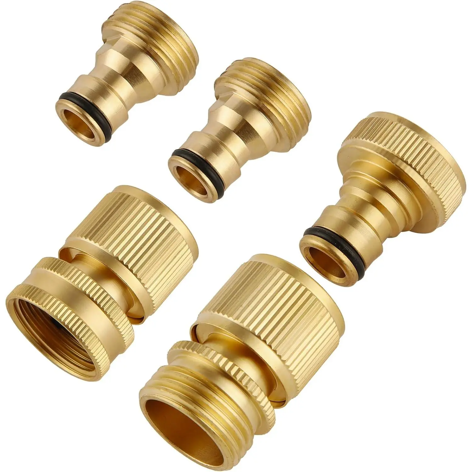 Quick Connect Hose Fittings Solid Brass Standard 3/4 Inch GHT Thread No-Leak Water Hose Female & Male Adapter Kit 5 count Connect Set