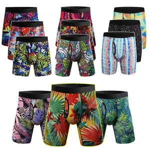 3 Pack Menswear Boxer Briefs Long Leg Shorts Comfortable Soft Cozy Trunks Underwear Lightweight Printed Graffiti Sports Tagless Underpants for All Seasons Elastic Fabric Breathable