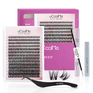 uCoolMe Clusters Kit 8-18mm Hybrid Volume Wispy Eyelash Clusters D Curl - DIY Eyelash Extension Kit Spiky Cat Eye Lashes Individual Fake Eyelashes Clusters Kit 0.05mm Ultra-Thin Black Band Cosmetic Makeup