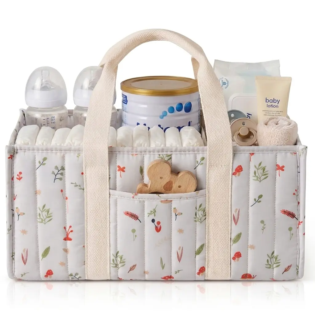 Woodland Diaper Caddy Organizer - Stylish Nursery Storage Basket, Baby Shower Gift, Newborn Essentials for Baby Travel Gear