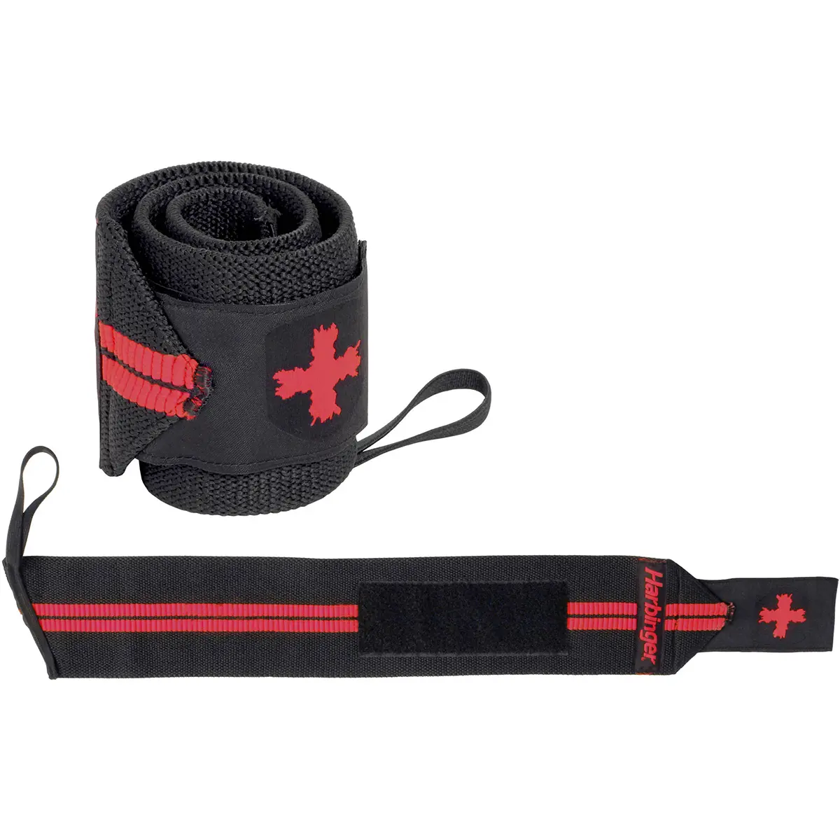 Harbinger Red Line 18" Elastic Weight Lifting Wrist Wraps for Men & Women, Adjustable Wrist Strap with Thumb Loops, 1 Size, Fitness Accessories, Workout Equipment, One Size