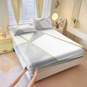 3Pcs Modern Aesthetic Geometric Line Fitted Sheet Set, Minimalist Luxury Design, Non-slip Fit Skin-friendly Breathable, Ideal for Modern Bedroom Daily Use