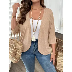 ROSE Plus women’s cardigan sweater, solid color with an irregular hem, casual jacket for layering while traveling, comfortable and fashionable plus-size style GARMENTARY