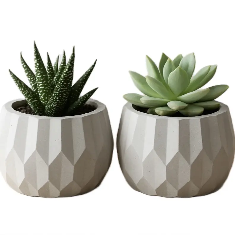 Modern Mini Concrete Planters - Geometric Design for Succulents & Cacti - Stylish Decor for Home or Office