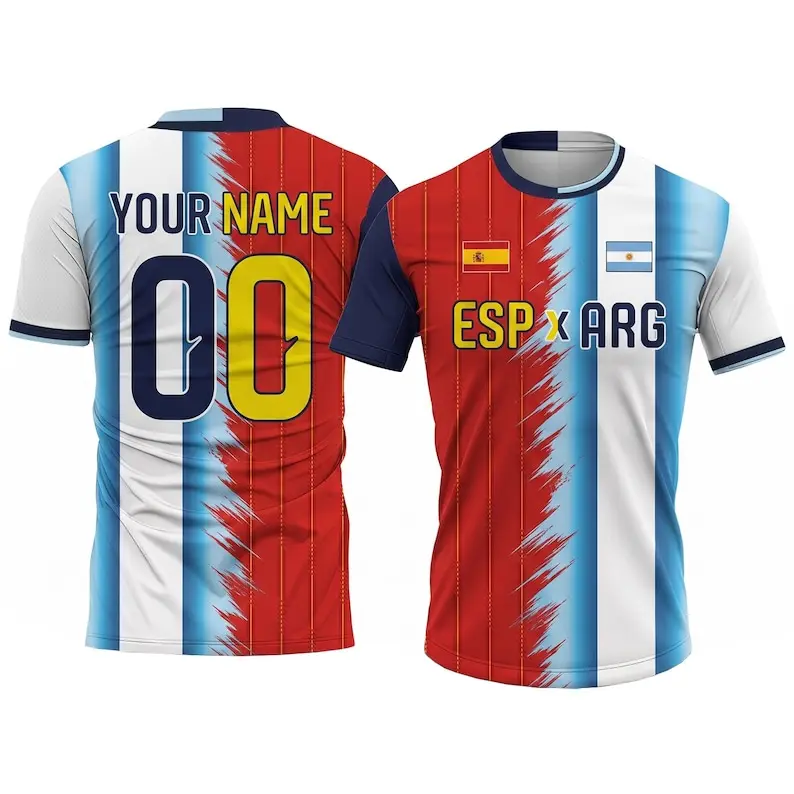 Custom Half and Half Soccer Jersey Spain and Argentina 2026 Men Youth Kid, Personalized Two Country Football Jersey Shorts for Sports Fans