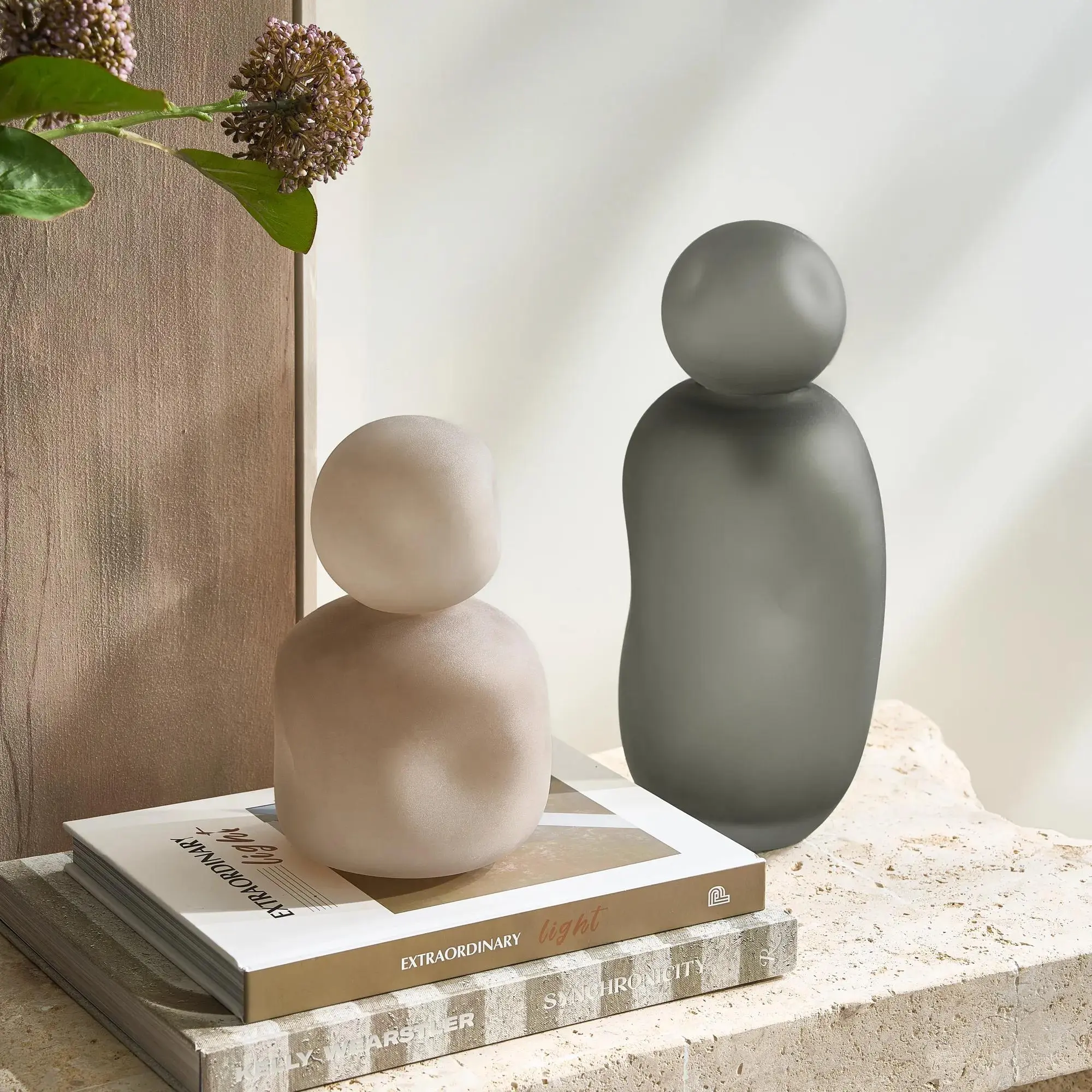 Z Gallerie Angelica Glass Canister - Modern Soft Nude-Charcoal Home Storage Jar, Handmade Decorative Ornament, Compact Stacked 5.5"diameter x 9.25"h Indoor Wipe-Clean Table Organizer