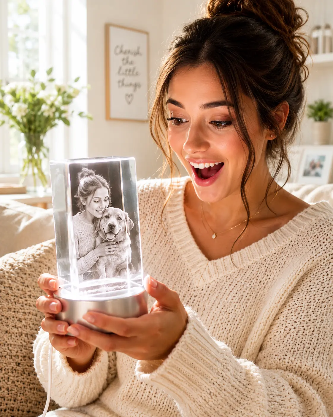 Custom 3D Crystal Photo Keepsake- Medium vertical tower