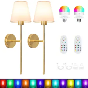 Wireless Battery-Powered Wall Lamp Set, Home Decoration Lamp, Remote Control Bedroom Light, Rechargeable Multicolor Bulbs, Vintage Industrial Style, 2 Piece Kit