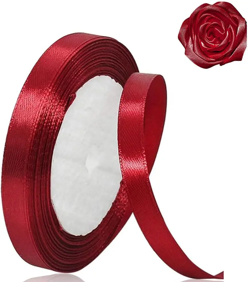 Polyester Burgundy Satin Ribbon, 3/8 in x 25 yds Wine Red Solid Fabric Ribbon - Office Stationery & Gift Wrapping Supplies for Wedding Decor, Anniversary Gifts, Mom Birthday Ideas