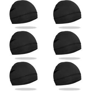 6 Pcs Sweat-Wicking Skull Cap Helmet Liners - Breathable Cycling Beanies with Cooling Pads, Wearable Black Pack Cold Packs, for Men’s Sports & Outdoor Use