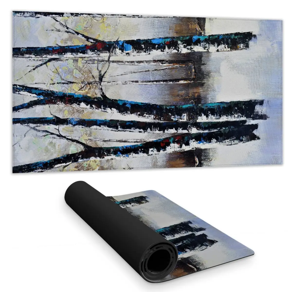 Decorative Rug Desk Mat with 360 Stand, Frosted Trees Contemporary Landscape, 16x32 in, Non-Slip Rubber Backing, Spill-Resistant Home Decor Accessory, Gift, C1DM1531IQJ5DL
