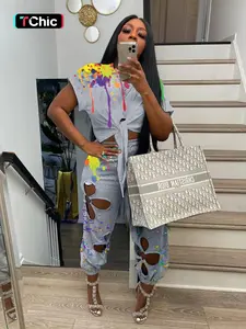 Two-piece Set Women's Pop Art Print Crop Top & Cut Out Pants Set, Summer Clothes for Women, Street Fashion Casual Batwing Sleeve Top & Jogger Pants, Co-ord Set for Women, Summer Outfits 2024