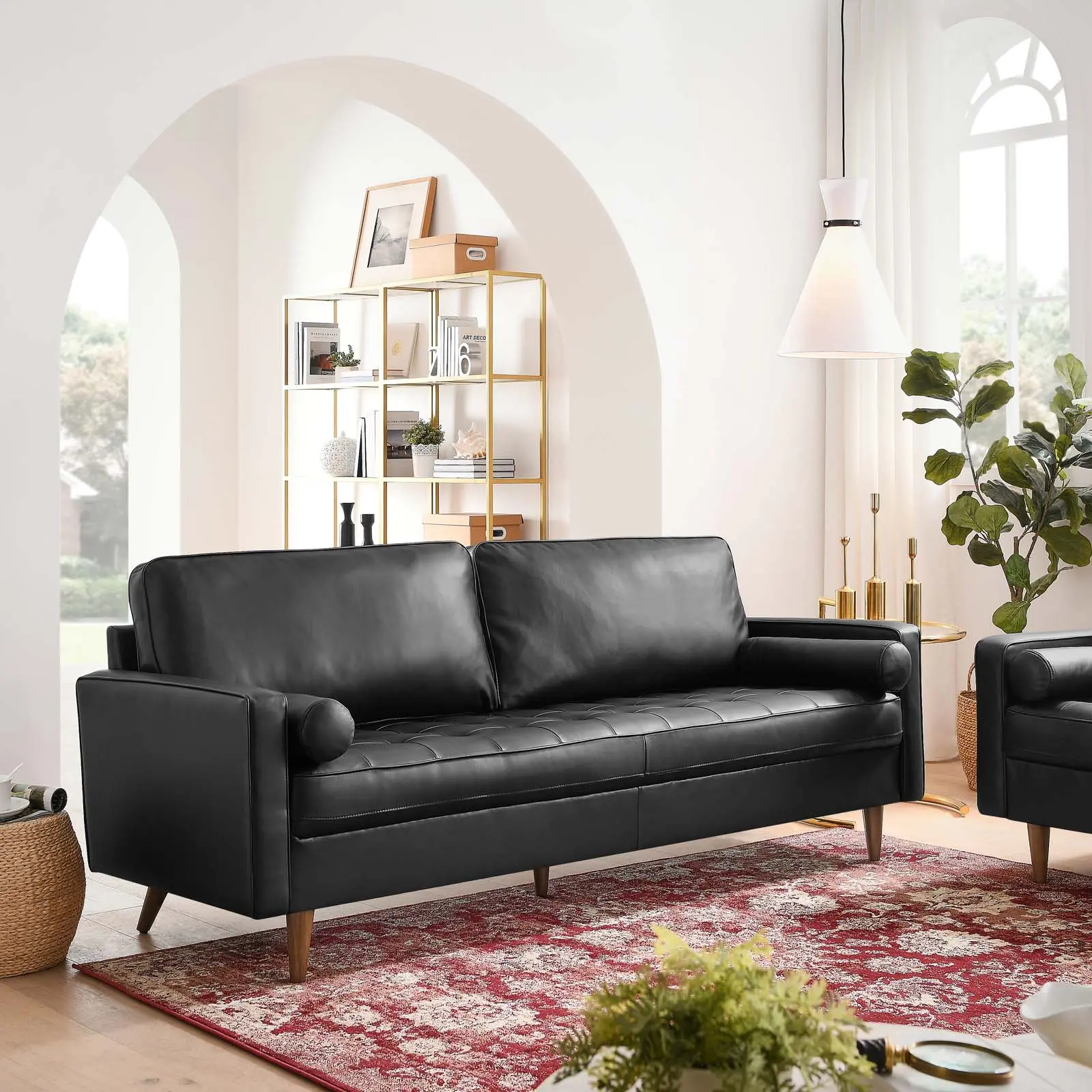 Modway Valour 81" Leather Modern Tufted Elegant Living Room Sofa with Dense Foam Padding, Indoor Furniture, Modern Sofa, Tufted Sofa