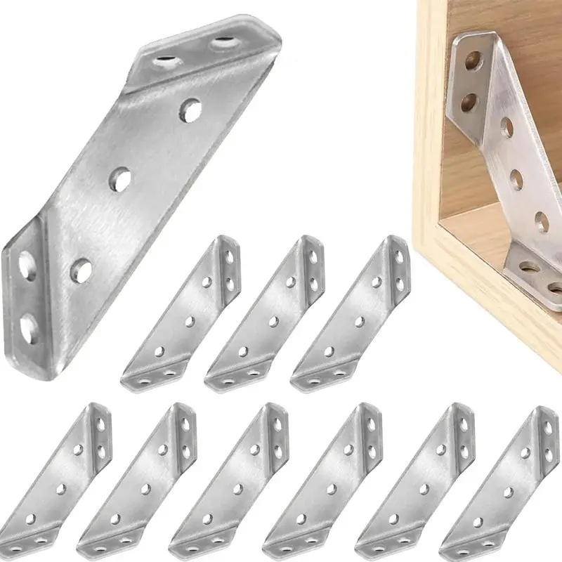 Stainless Steel Corner Brace Furniture Angle Support, Cabinet Drawer Fixing Bracket with Screws, Sturdy Bracket, Shelf Fixed Angle Holder, Metal Brackets