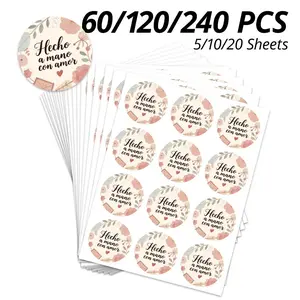 60/120/240 Pcs Spanish Watercolor Stickers, Colorful Thank You Labels, 3.8cm Diameter, Handmade Love Text, Gift Wrapping, Crafts, Baking, Heart Cake Decor