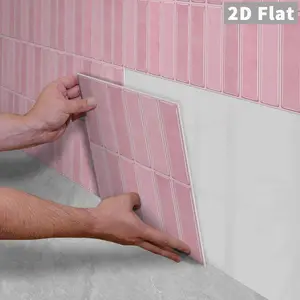 10PCS/Color Box GST Pink Long Strip PE Foam Tile Stickers, Waterproof Oil-Proof Shockproof Wear-Resistant Peel & Stick Wall Decals for Kitchen Bathroom Bedroom Office Indoor Renovation Decor