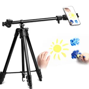 52'' Phone Tripod Stand Portable Aluminum Tripod for Phone Stand with 360° Rotatable Pan Head 1/4'' Screw for Photo Video Recording Adjustable Height 4-Section Aluminum Alloy Tripod