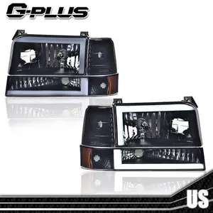 Fit For 92-96 Ford F150/F250/F350 Bronco LED DRL Amber Corner Smoke Headlights