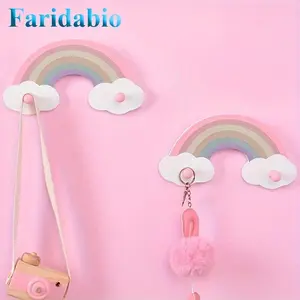 1pc Cute Cartoon Coat Rack with Rainbow Decorative Hooks - Wall-Mounted Colorful Hooks for Clothes, Hats, Bags, and Robes - Easy to Install