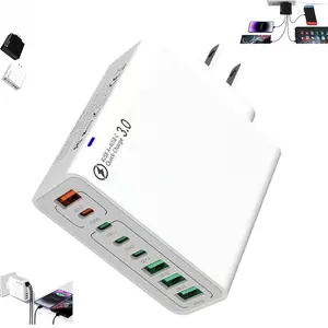 8 in 1 Waterproof Ports USB Fast Charger, Travel Phone Charger Plug Outlet,Multiple Fast Charging Station, with 4 Type C and 4 USB Ports for Home Office Travel