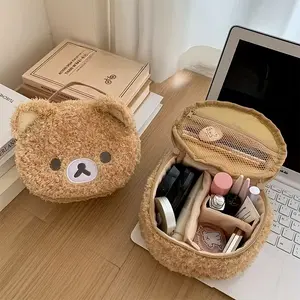 Cute Plush Bear Makeup Bag, Portable Travel Storage Pouch, Embroidered and 3D Design, Perfect for Storing Toiletries, Makeup Organizer Pouch
