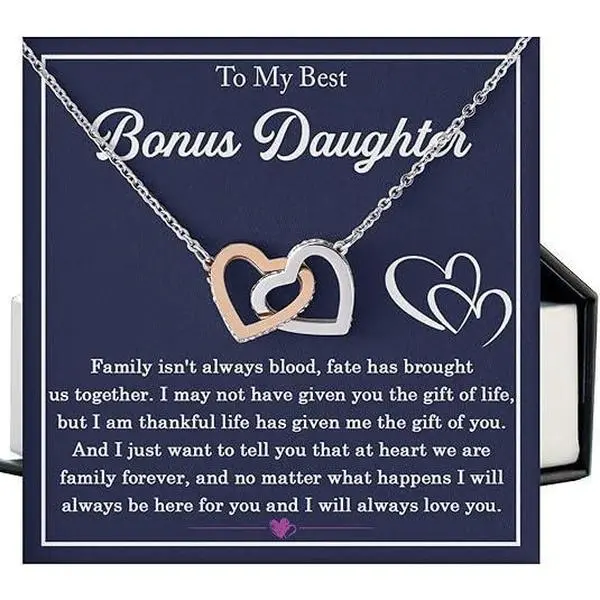 To My Bonus Daughter Necklace, Step Daughter Gifts from Stepmom, Stepdaughter Gifts from Stepdad, Christmas Gifts for Bonus Daughter, To My Beautiful Bonus Daughter Necklace Unbiological Daughter Gift