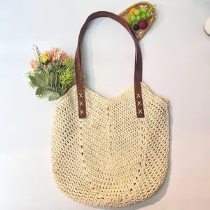 Handmade Cotton Thread Bag, Beach Vacation Sandbag, Large Capacity Single Shoulder Bag, Handwoven Cotton Rope Backpack