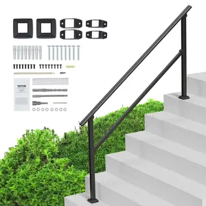 VEVOR Handrails for Outdoor Steps,  , 5-6 Step Stair Hand Rail Kit, Transitional Carbon Steel Railings with Installation Kit, Stair Rails for Seniors, Concrete Steps & Porch & Deck, Black Square Tube