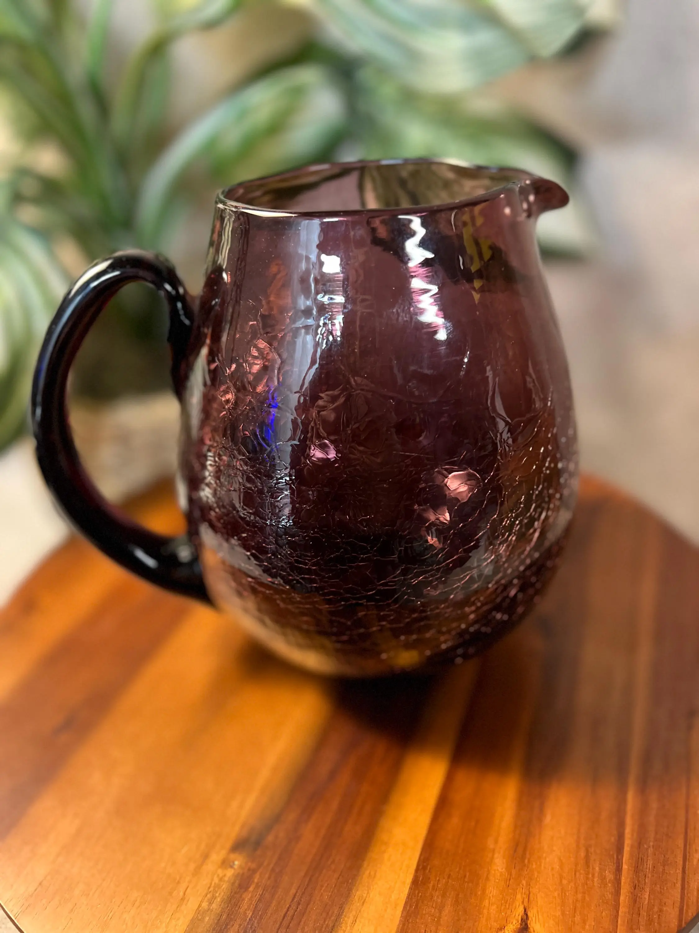 Rainbow or Pilgrim Amethyst Purple CRACKLE Glass PITCHER  6.5" Pitcher