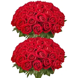 60 Pieces Red Roses Artificial Flowers Realistic Bouquet For Christmas Home Decor And Event Centerpieces, Durable Silk Petals, Full Bloom, Ideal For Weddings, Party Decor, Seasonal Gift Ideas, Table Centerpieces, Photo Props