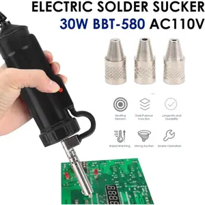 Electric Solder Sucker 30W Automatic Desoldering Pump with Vacuum Suction, 3 Nozzles (1.0mm, 1.5mm, 2.5mm) Tin Suction Device for Tin Removal Work (US Plug AC110V)