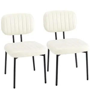 【Deal】 Mid Century Modern Upholstered Dining Chairs with Faux Leather Cushion Seat & Metal Legs for Kitchen, Living Room leisure sofa