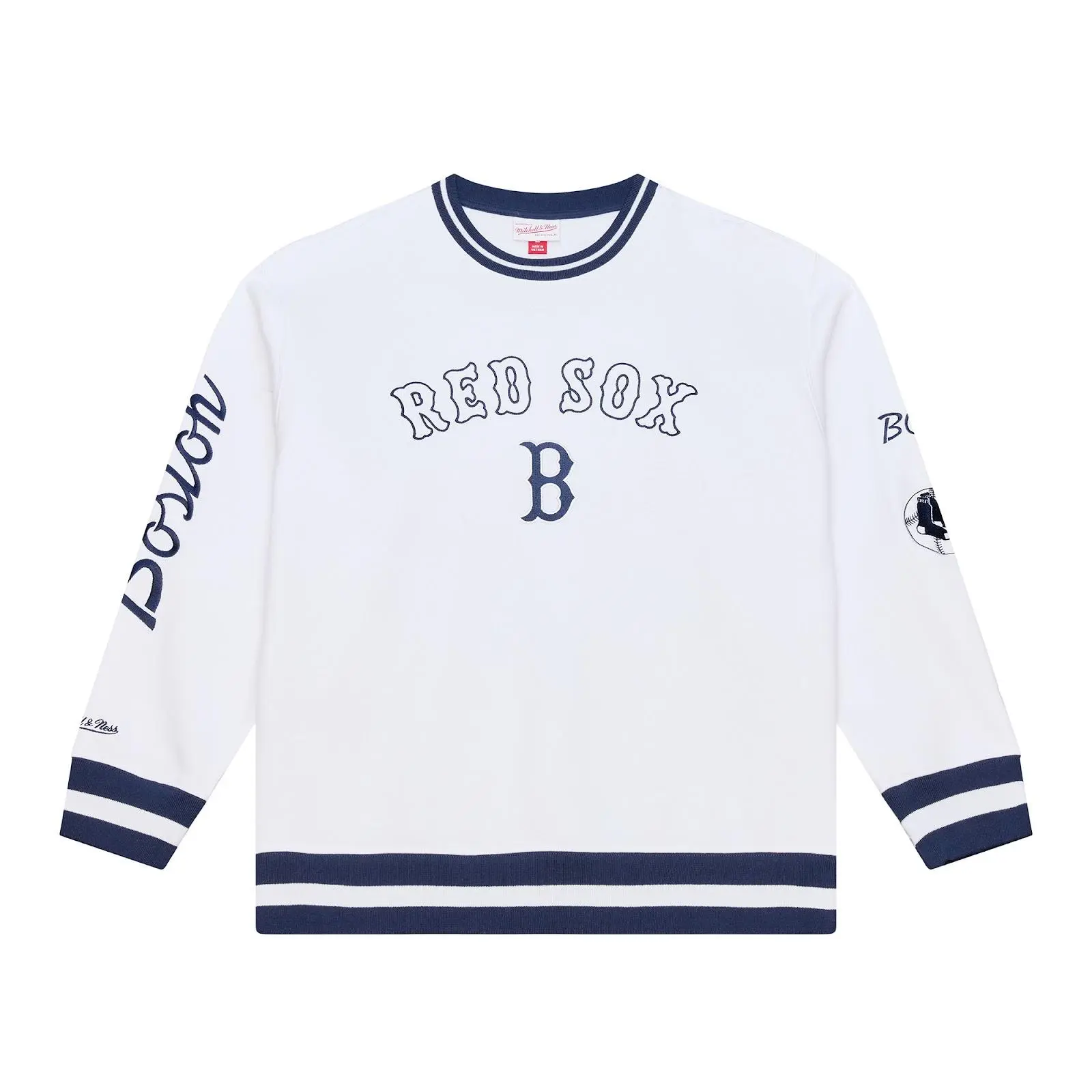 Boston Red Sox Arctic White Fleece Crewneck Sweatshirt MLB Throwback Vintage Fan Gear Mitchell & Ness