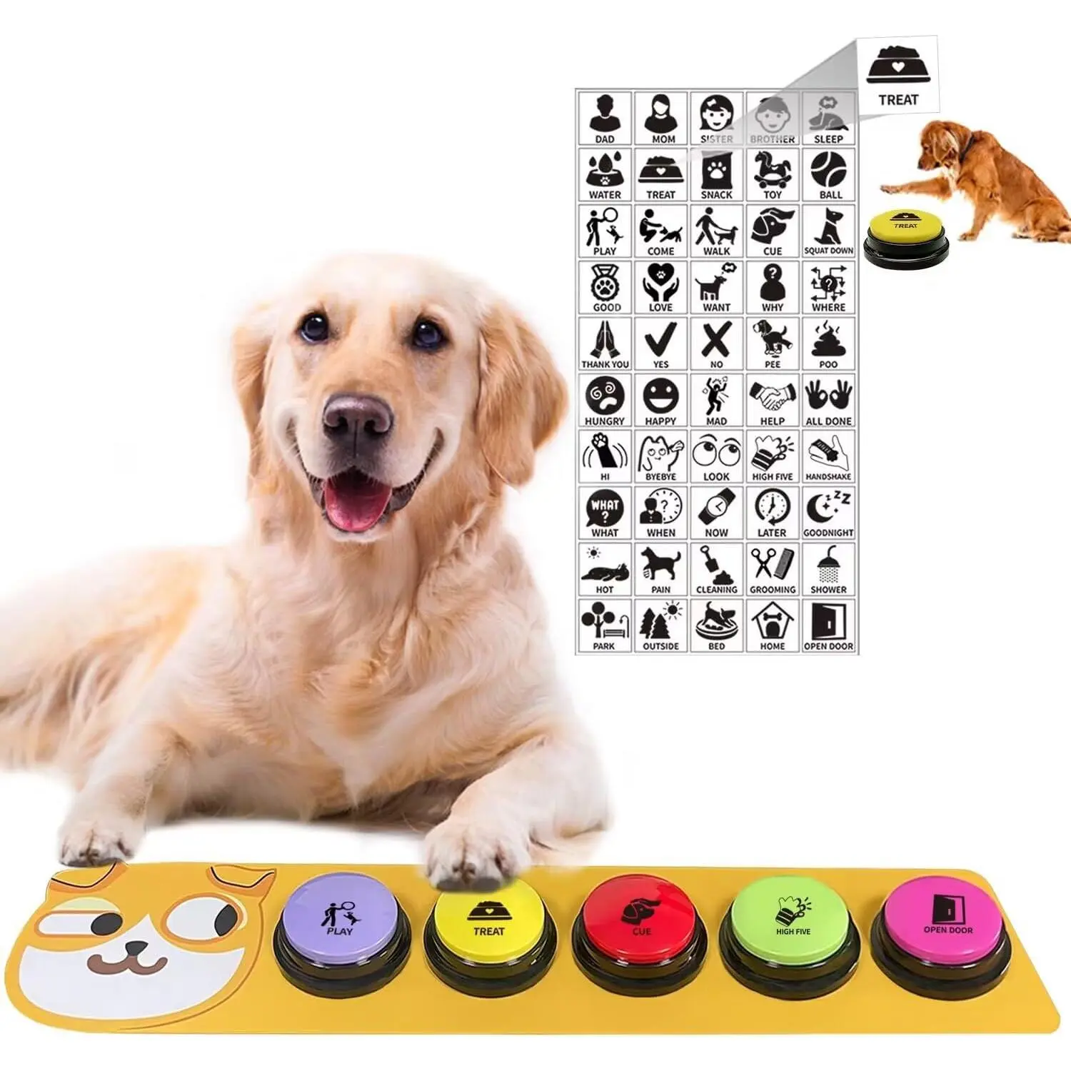 5-Pcs Dog Communication Buzz Buttons, 30-Seconds Voice Recording Device with Non-Slip Rubber Pads, Pet Speech Training Tool with 50 Stickers, Program with Commands & Record Phrases