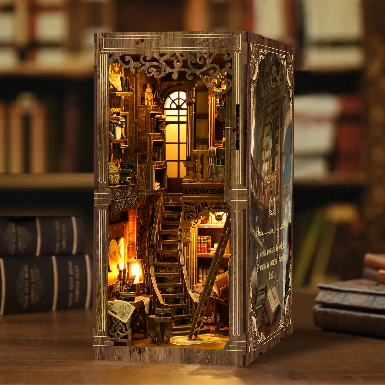 Antique Library DIY Book Nook Kit Miniature Bookshelf Insert Handmade 3D Wooden Puzzle Fantasy Library Diorama Unique Gift