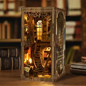 Antique Library DIY Book Nook Kit Miniature Bookshelf Insert Handmade 3D Wooden Puzzle Fantasy Library Diorama Unique Gift