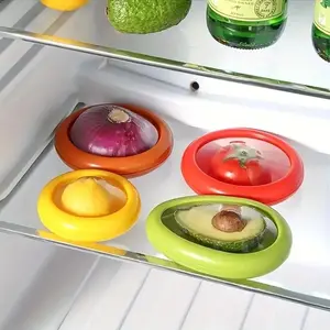 Reusable Food Storage Container, 4 Counts/set Clear Food Fruit Fresh Keeping Cover, Leak Proof Lids, Refrigerator Freezer Food Preservation Box, Food Storage Organizer, Kitchen Gadgets, Utensils, Leakproof Container