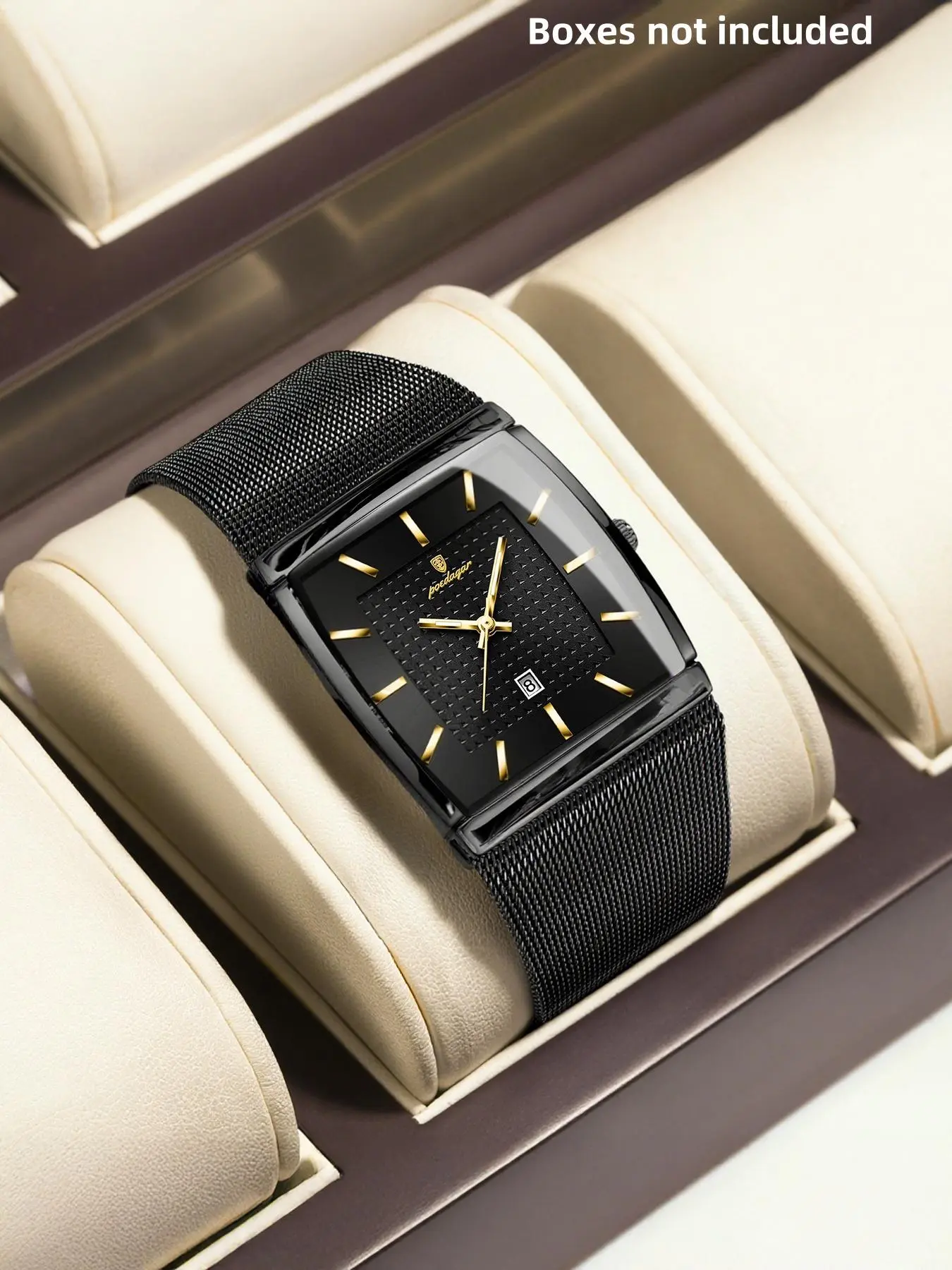 Poedagar rectangular dial men's watch waterproof night light date square Milan mesh casual lightweight men's quartz watch