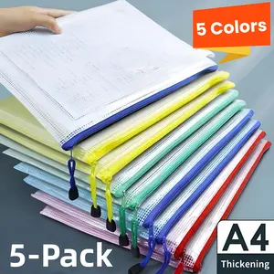 5 Pack A4 Mesh Zipper File Bags, Waterproof Document Pouch, Large Capacity Organizer for School Office